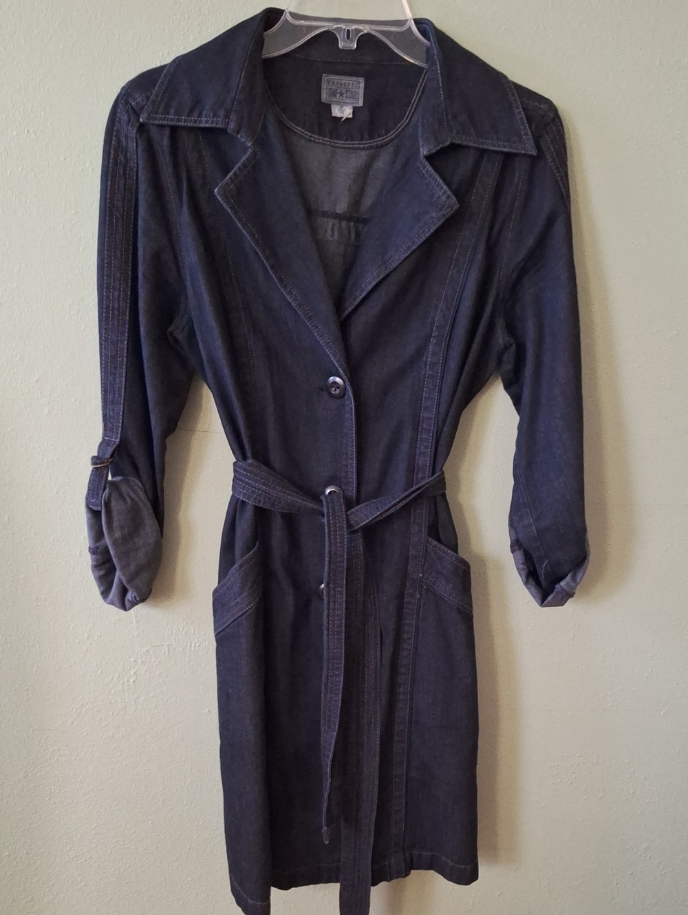 Vintage-Inspired Converse Dark Denim Trench Coat Medium Size